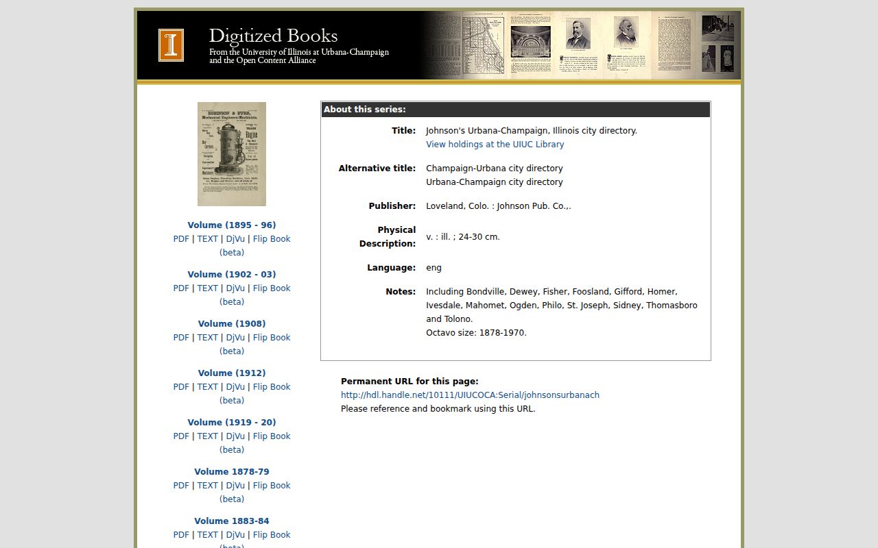 UIUC digitized Urbana-Champaign city directory volume collection