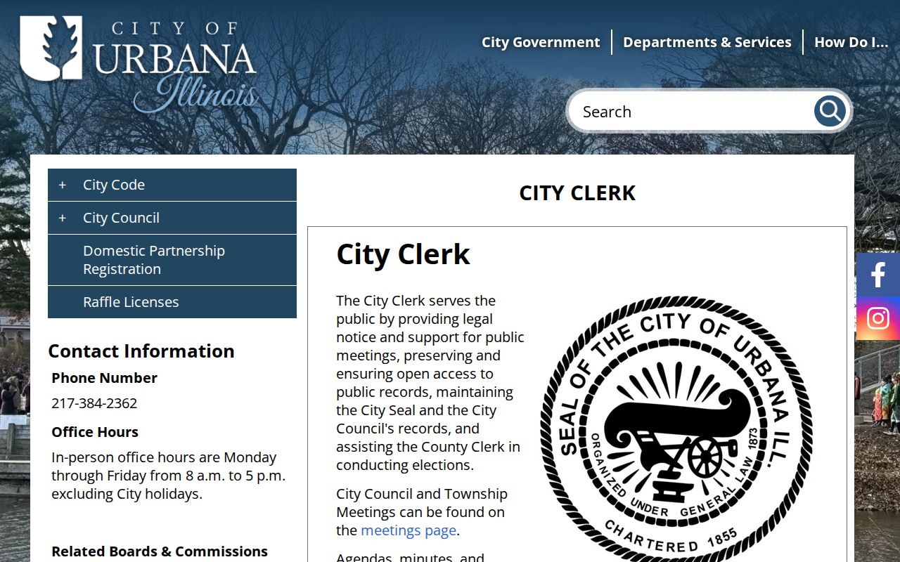 Urbana City Clerk records and public access page