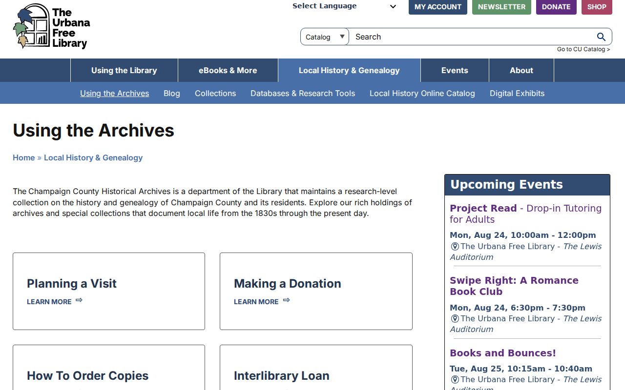 Urbana Free Library archive instructions for researching previous residents