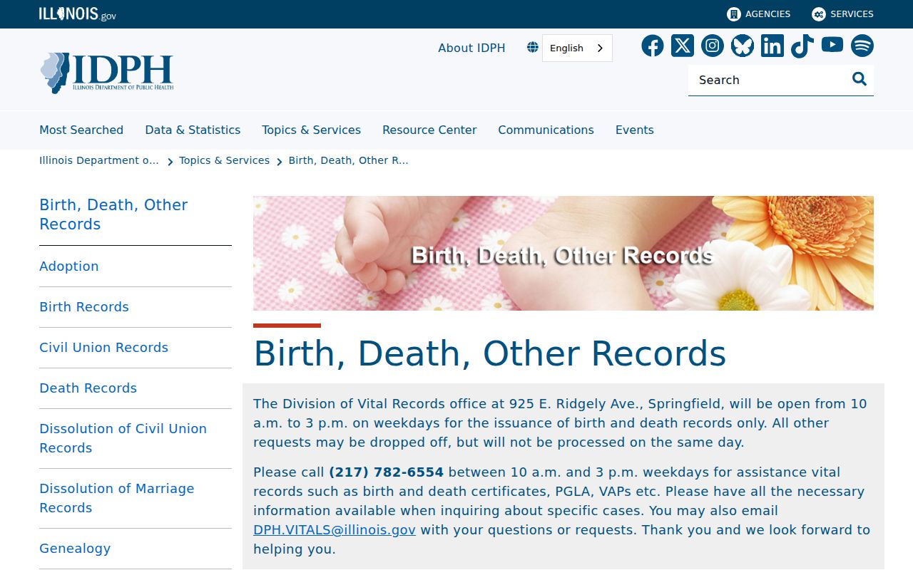 Illinois Department of Public Health vital records overview used for Urbana resident research